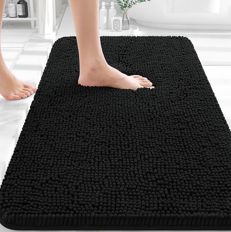 OLANLY 30x20 Black Chenille Bath Rug