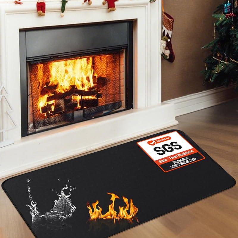 Fireproof Black Fireplace Rug