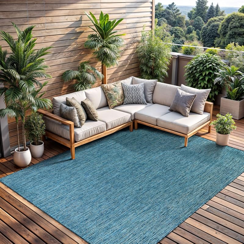 CAMILSON Solid Aqua Outdoor Rug
