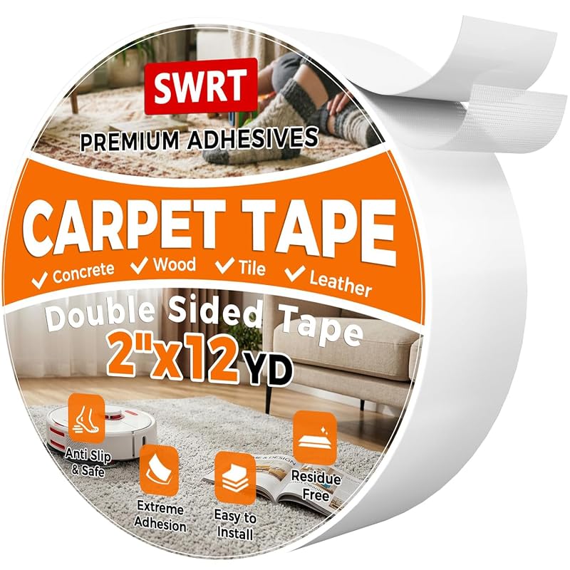 SWRT Double Sided Carpet Tape for Area Rugs and Hardwood Floors, Heavy