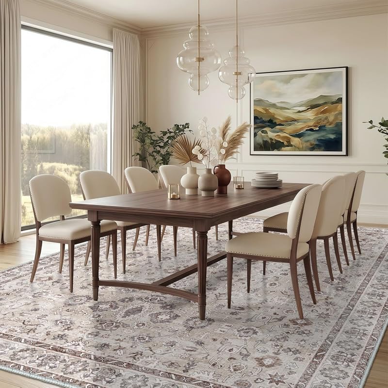 Beige Washable Dining Room Rug